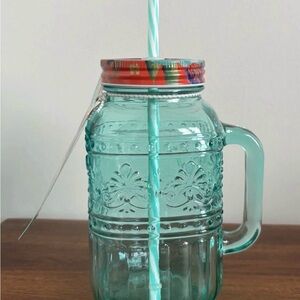 The Pioneer Woman Turquoise Glass Jar with Straw